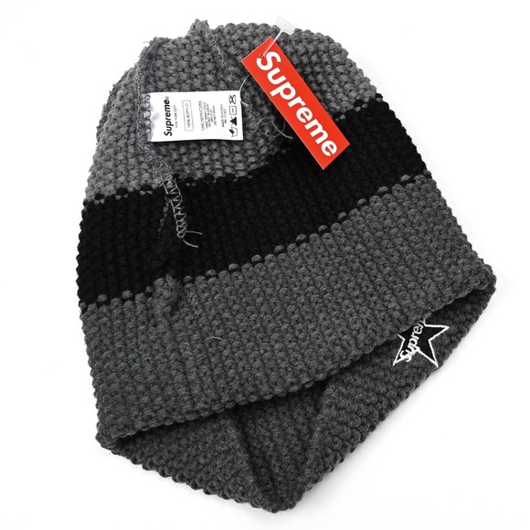 Supreme Alpine Striped Pom Beanie Grey FW20 Gray Black Ski New Deadstock Tags - Picture 4 of 4